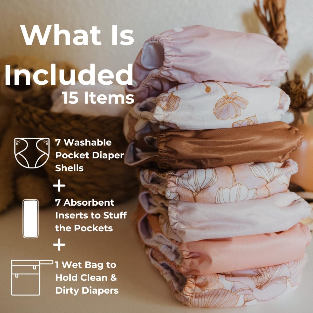 Nora's Nursery seven inserts with layered microfiber for absorbency that softens over time.