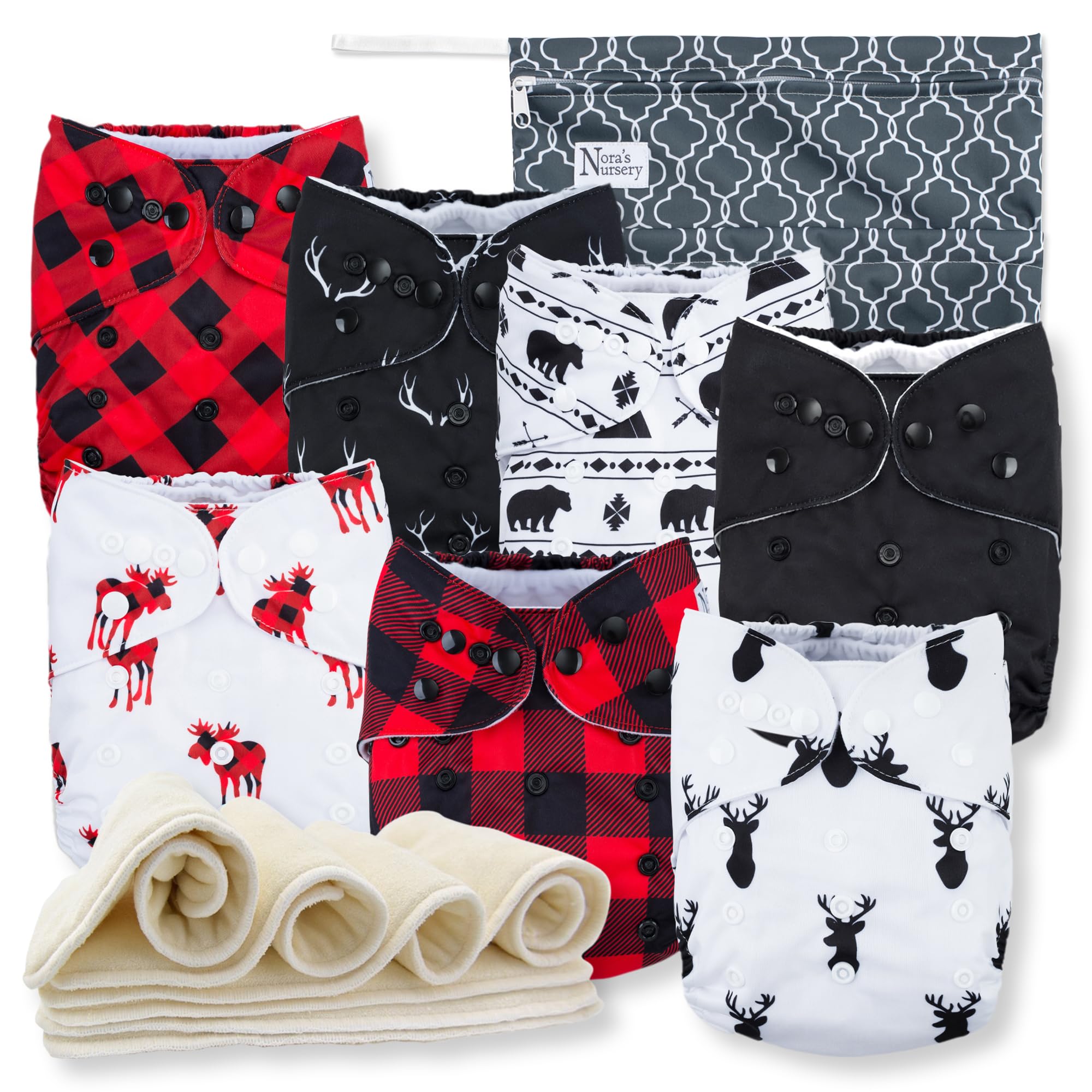 Nora's Nursery buffalo plaid diapers 7-pack with adjustable fit for growing babies