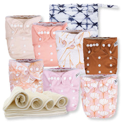 Nora's Nursery cloth diaper 7-pack with adjustable snaps for a versatile newborn-to-toddler fit.