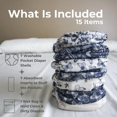 Nora's Nursery adjustable-snap-settings on Country Garden diapers for a snug growth-ready fit.