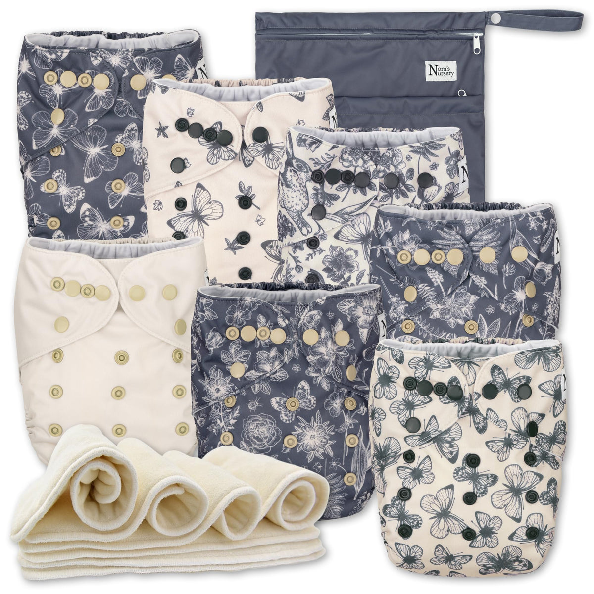 Nora's Nursery Country Garden cloth diapers 7-pack for growing babies.