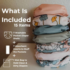 Nora's Nursery Delilah pocket diaper assembly demonstrates adjustable fit for growing babies