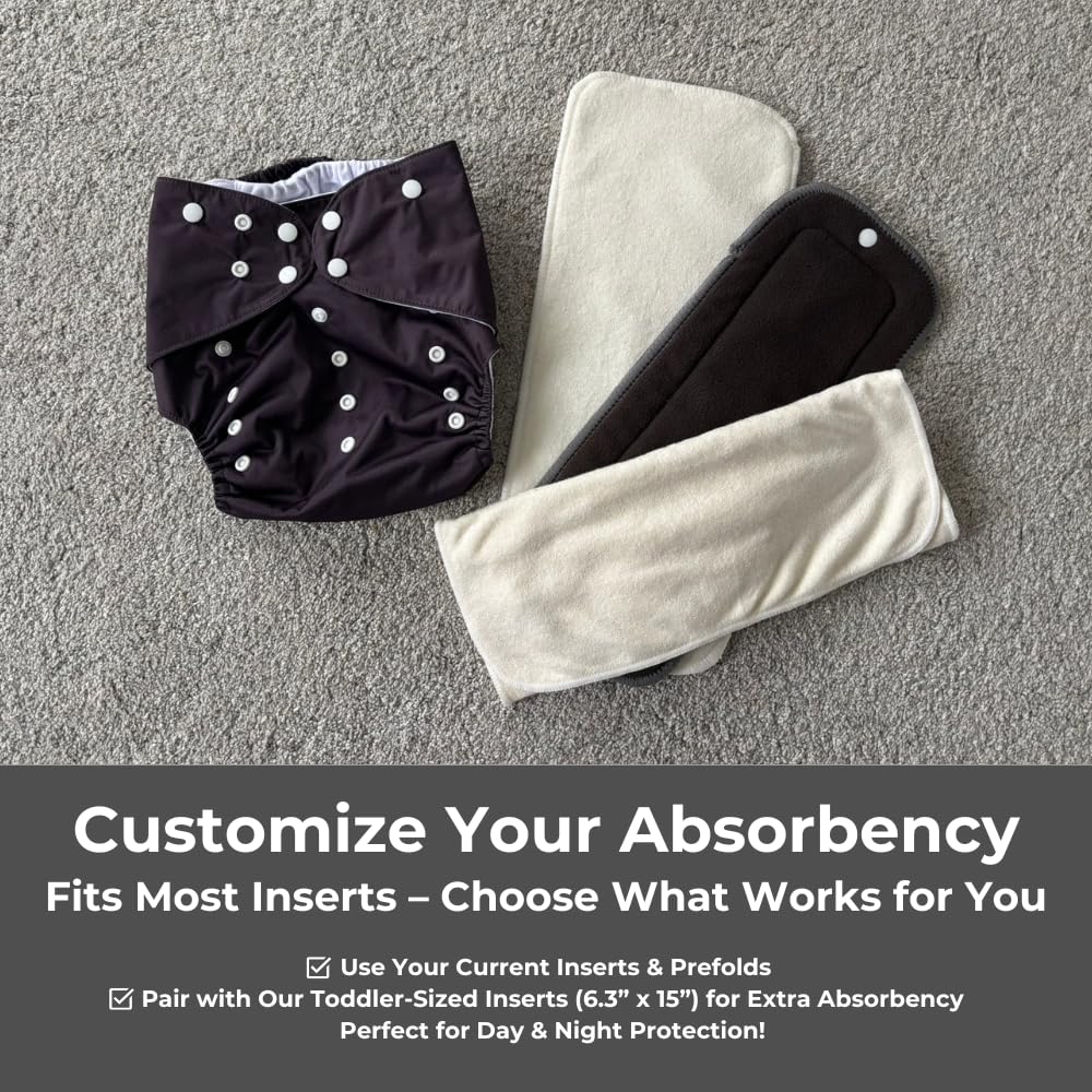 Nora's Nursery inserts and options for enhanced absorbency demonstration.