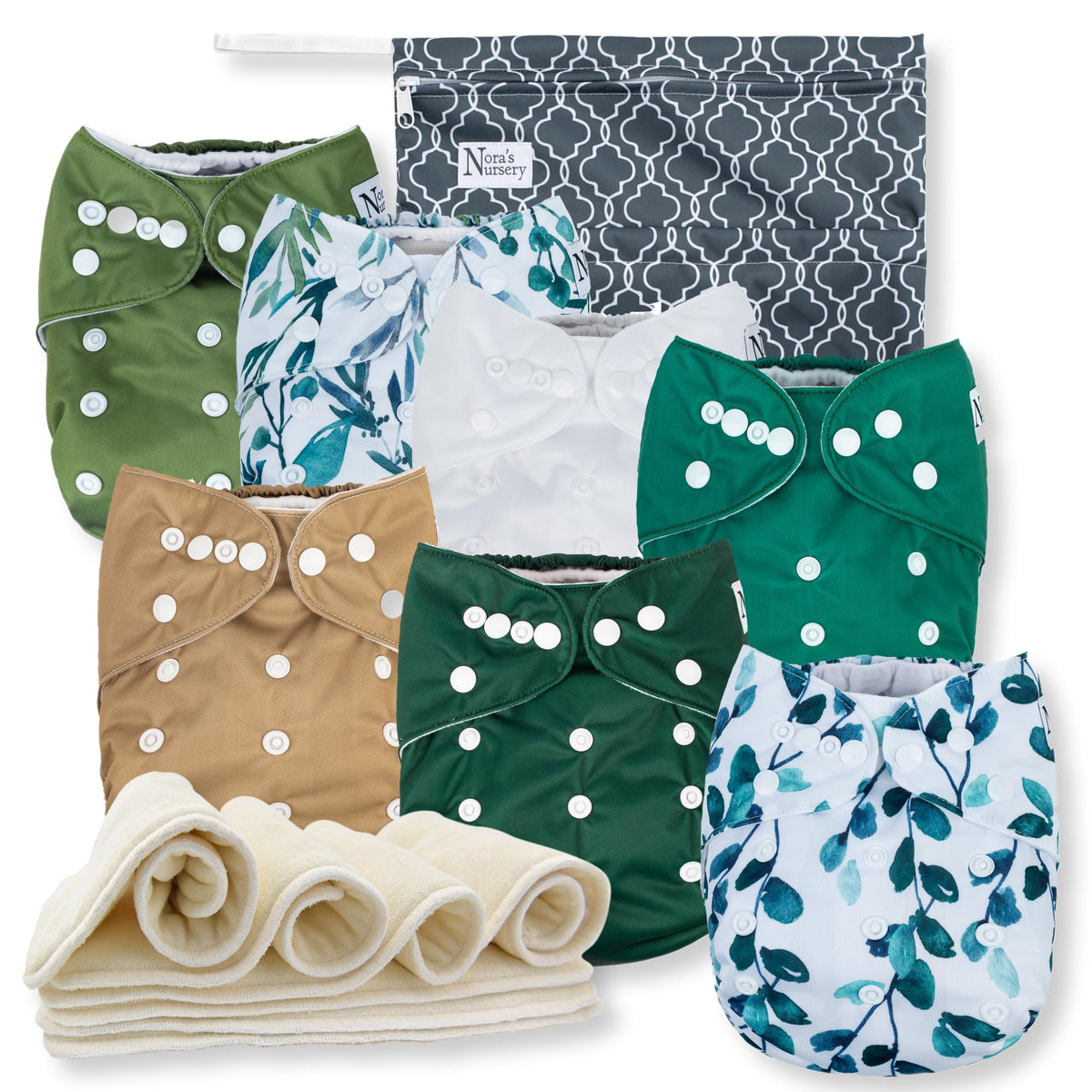 Nora's Nursery Morning Dew diapers cover showing waterproof shell for on-the-go protection.
