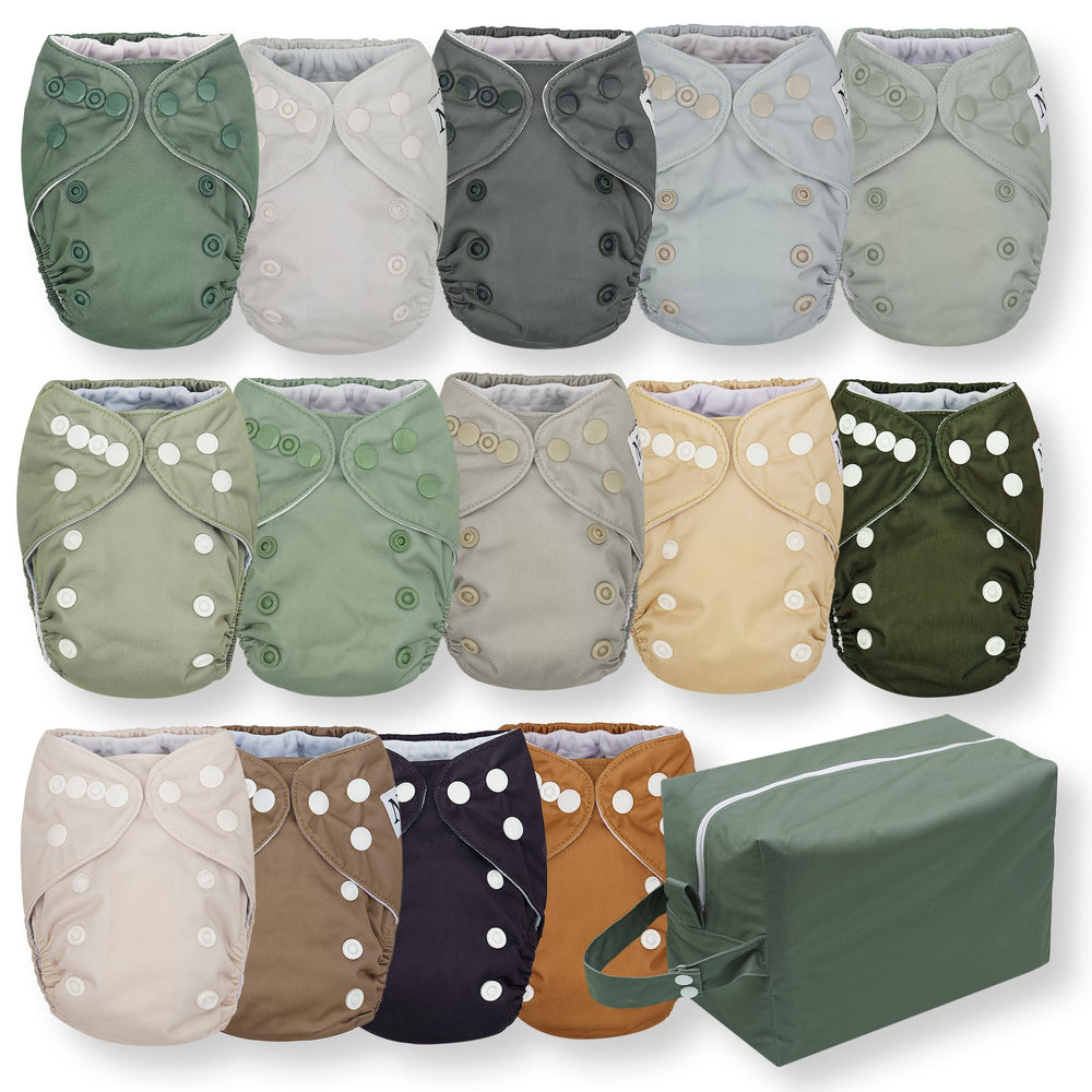 Nora's Nursery newborn all-in-one diaper front view with adjustable snaps for a snug fit.