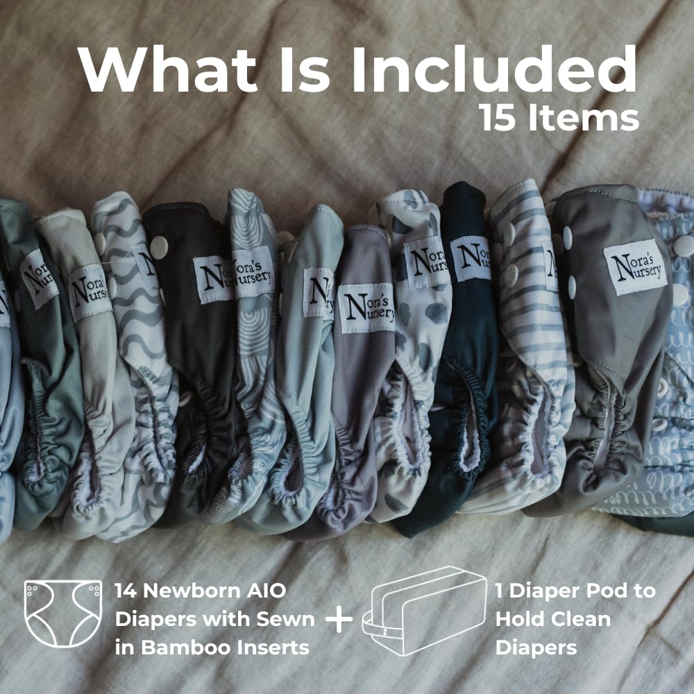 Nora's Nursery newborn all-in-one diaper snaps adjustable for a snug fit.