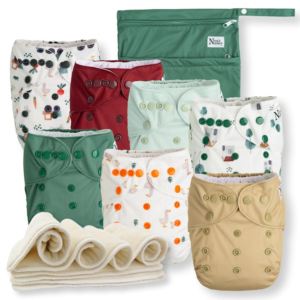 Nora's Nursery On the Farm 7-pack diapers front view for easy cloth diapering