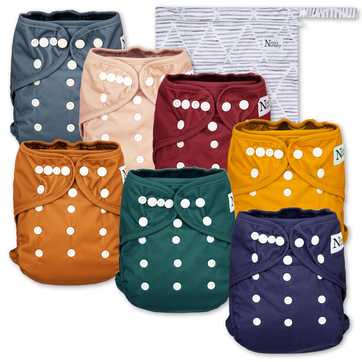 Nora's Nursery Pacific neutrals diaper cover with snap closure for secure changes.