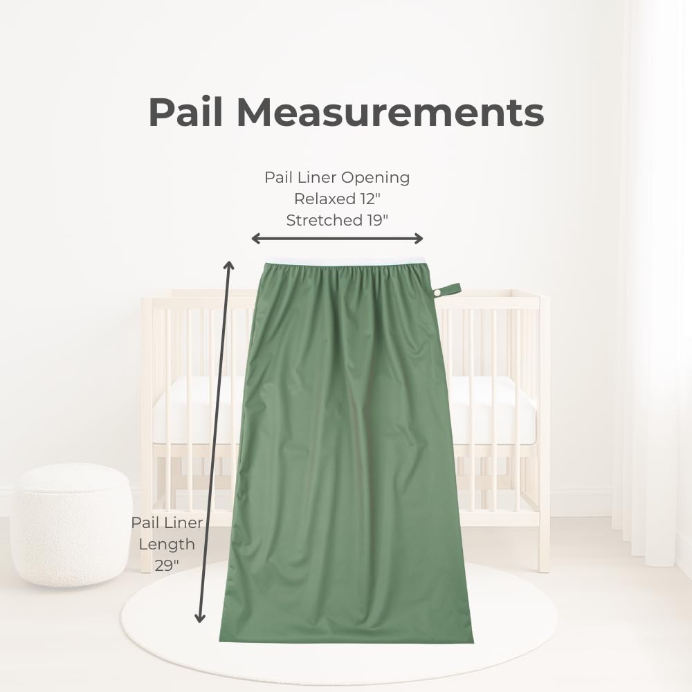 Nora's Nursery Pail Liner uses waterproof PUL to prevent leaks.