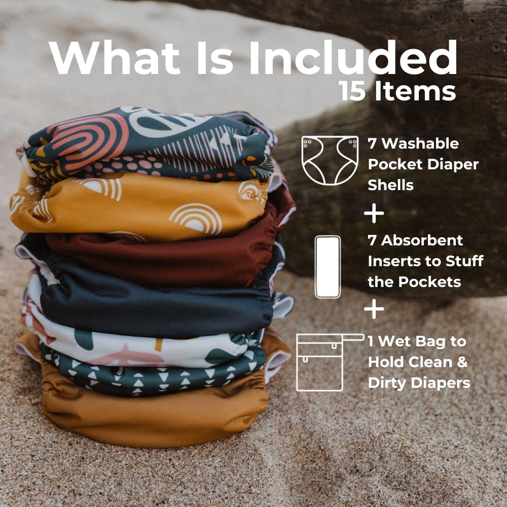 Nora's Nursery pocket diaper with snaps shown for adjustable fit.