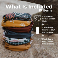 Nora's Nursery pocket diaper with snaps shown for adjustable fit.
