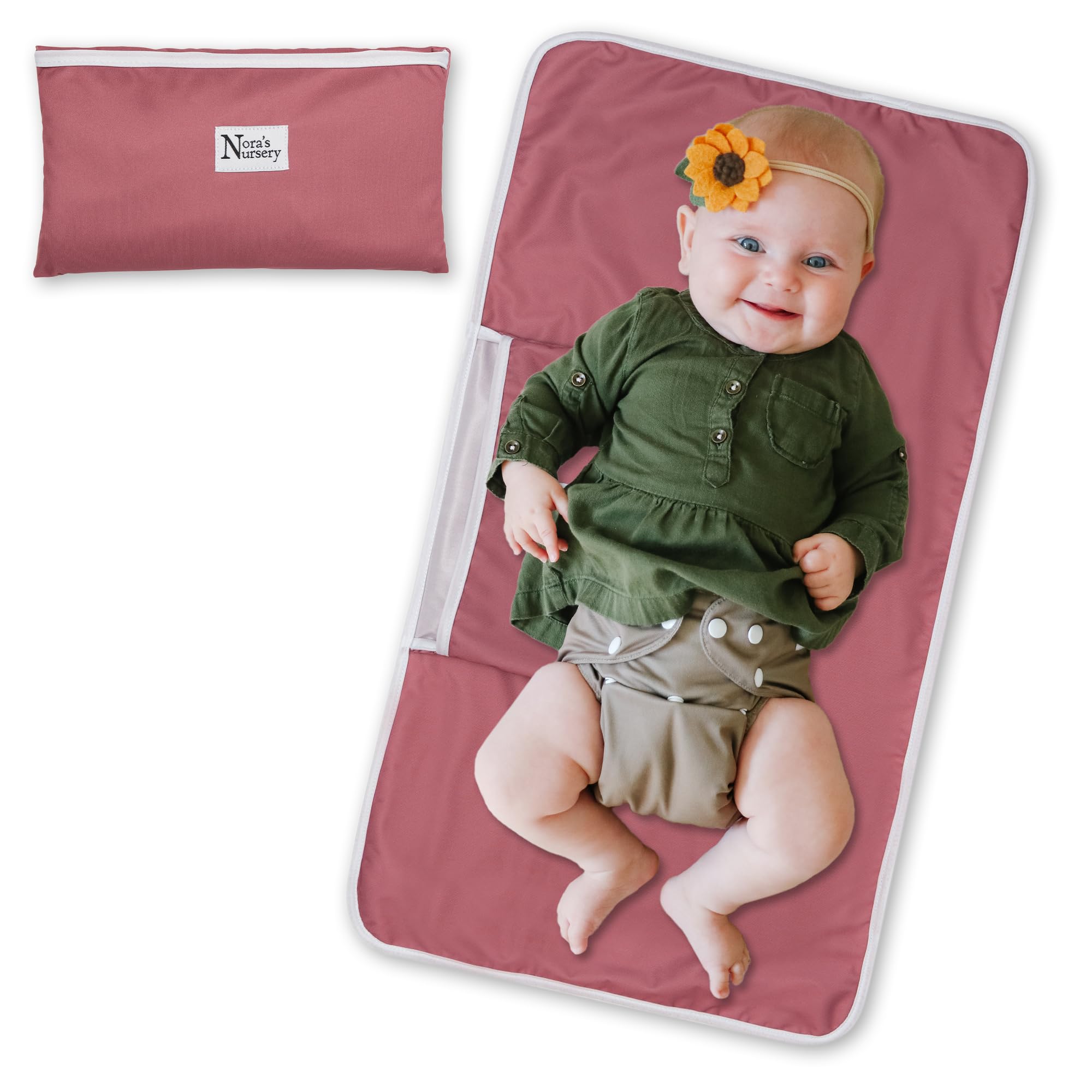 Nora's Nursery portable changing pad in Rose with waterproof surface for mess-free diaper changes