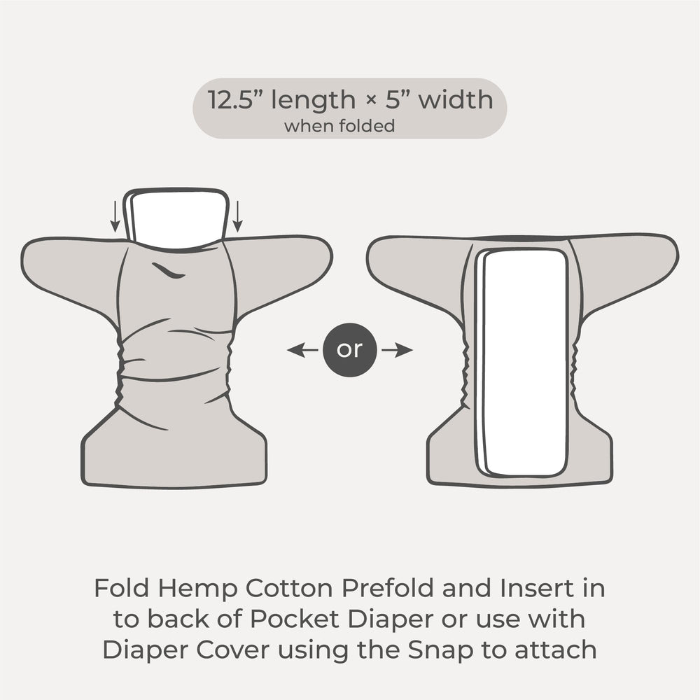 Machine-washable Nora's Nursery hemp insert for easy care and reuse.