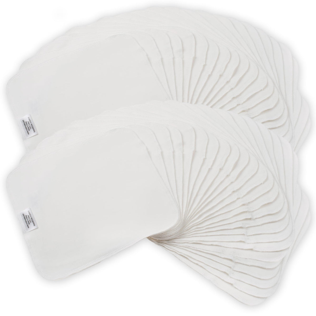 Nora's Nursery reusable wipes stack shows soft cotton for gentle baby care.