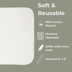 Nora's Nursery wipe closeup reveals 100% cotton texture for delicate skin.