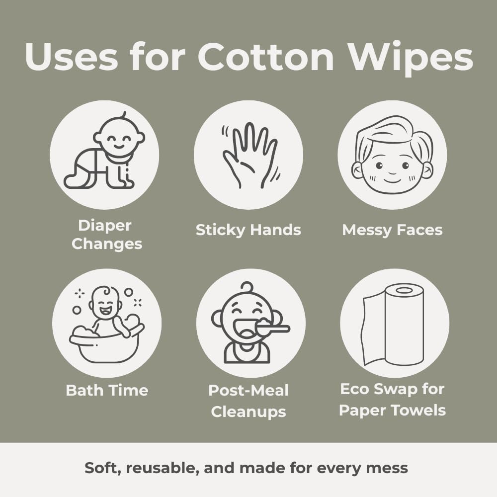 Nora's Nursery reusable wipes used during diaper change demonstrate versatility for mess cleanup.