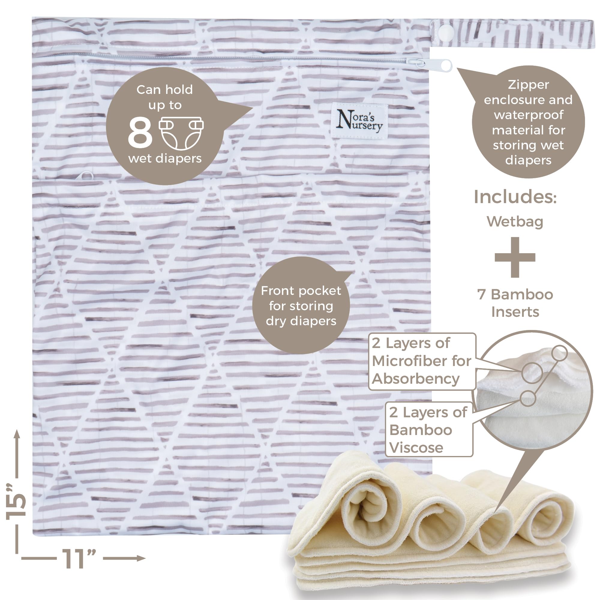 Nora's Nursery viscose outer with microfiber insert delivering dependable absorbency.