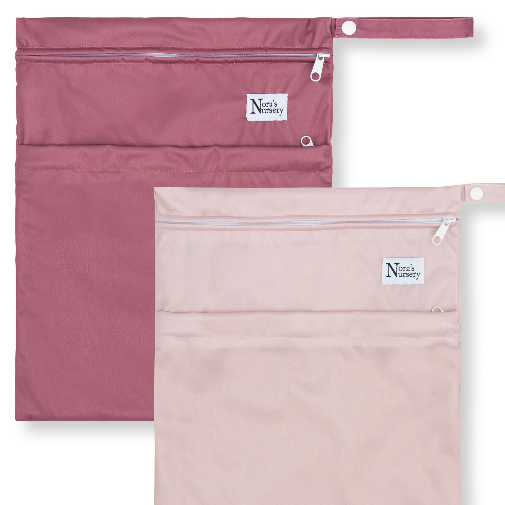 Nora's Nursery wet dry bag in rose with two pockets for organized outings.