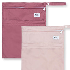 Nora's Nursery wet dry bag in rose with two pockets for organized outings.