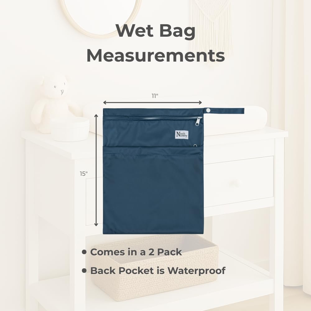 Nora's Nursery waterproof bag with snap handle for stroller attachment.