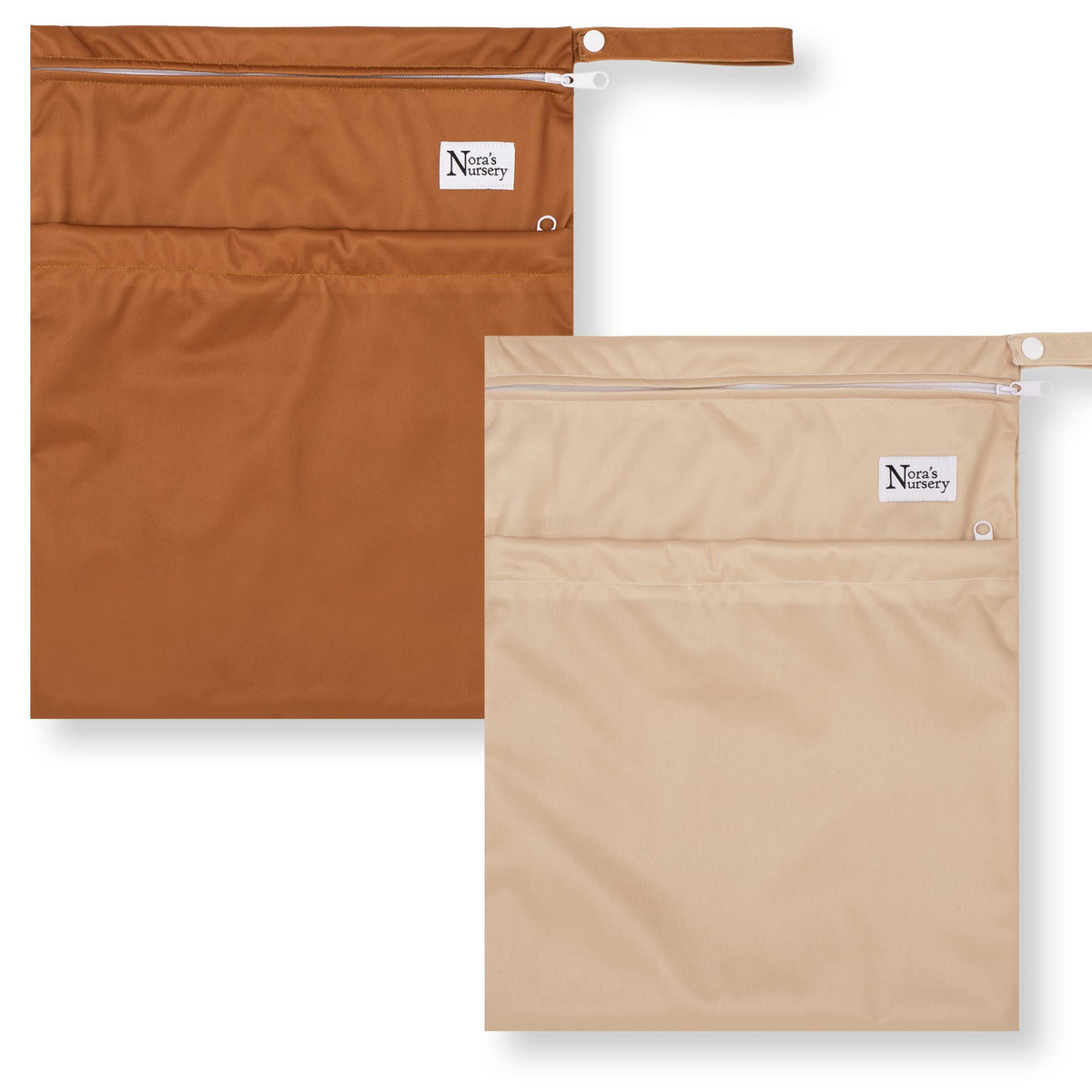 Nora's Nursery wet dry bag in desert color with two pockets for organized outings.