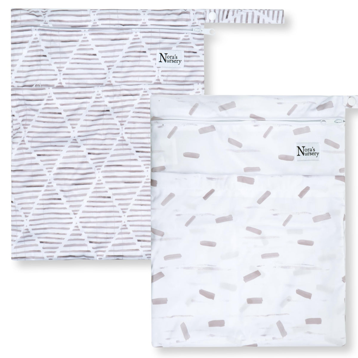 Nora's Nursery Wet Dry Bag with two pockets keeps damp items organized on the go.