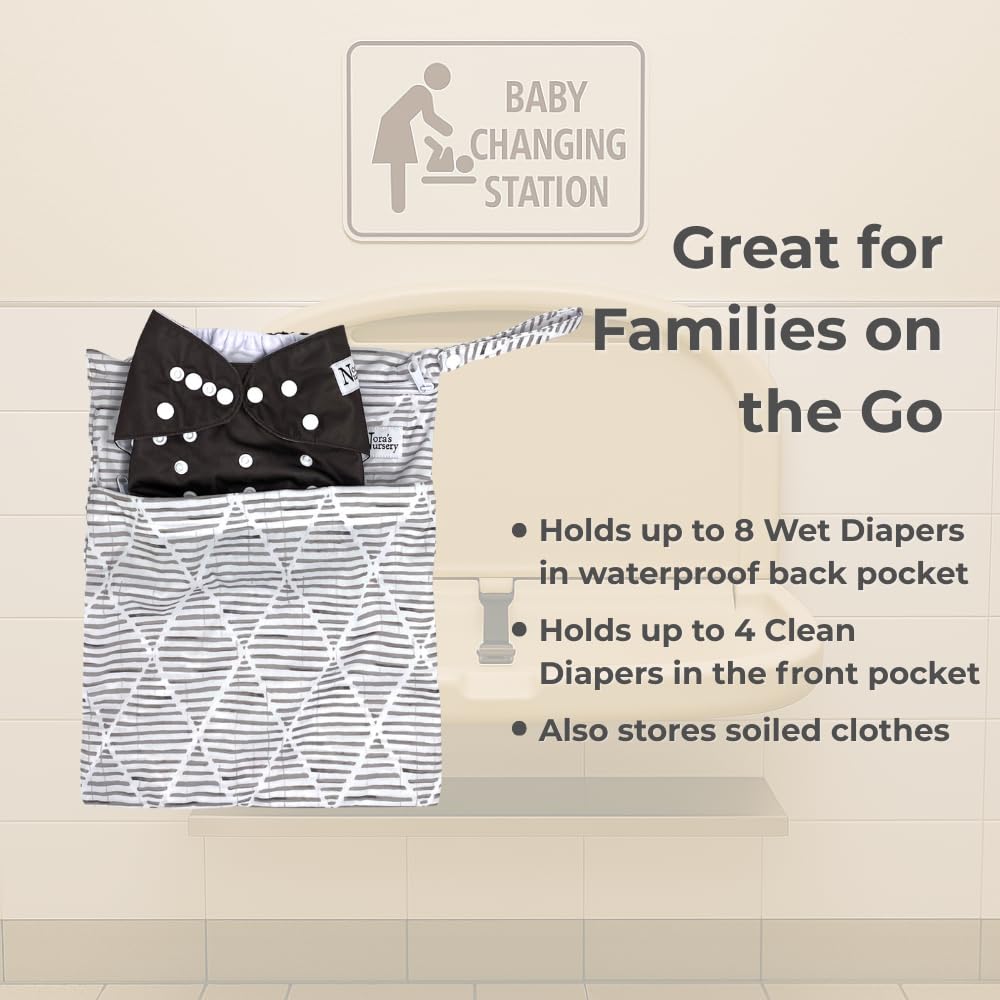 Nora's Nursery Wet Dry Bag waterproof PUL material shown during quick wipe-clean use.