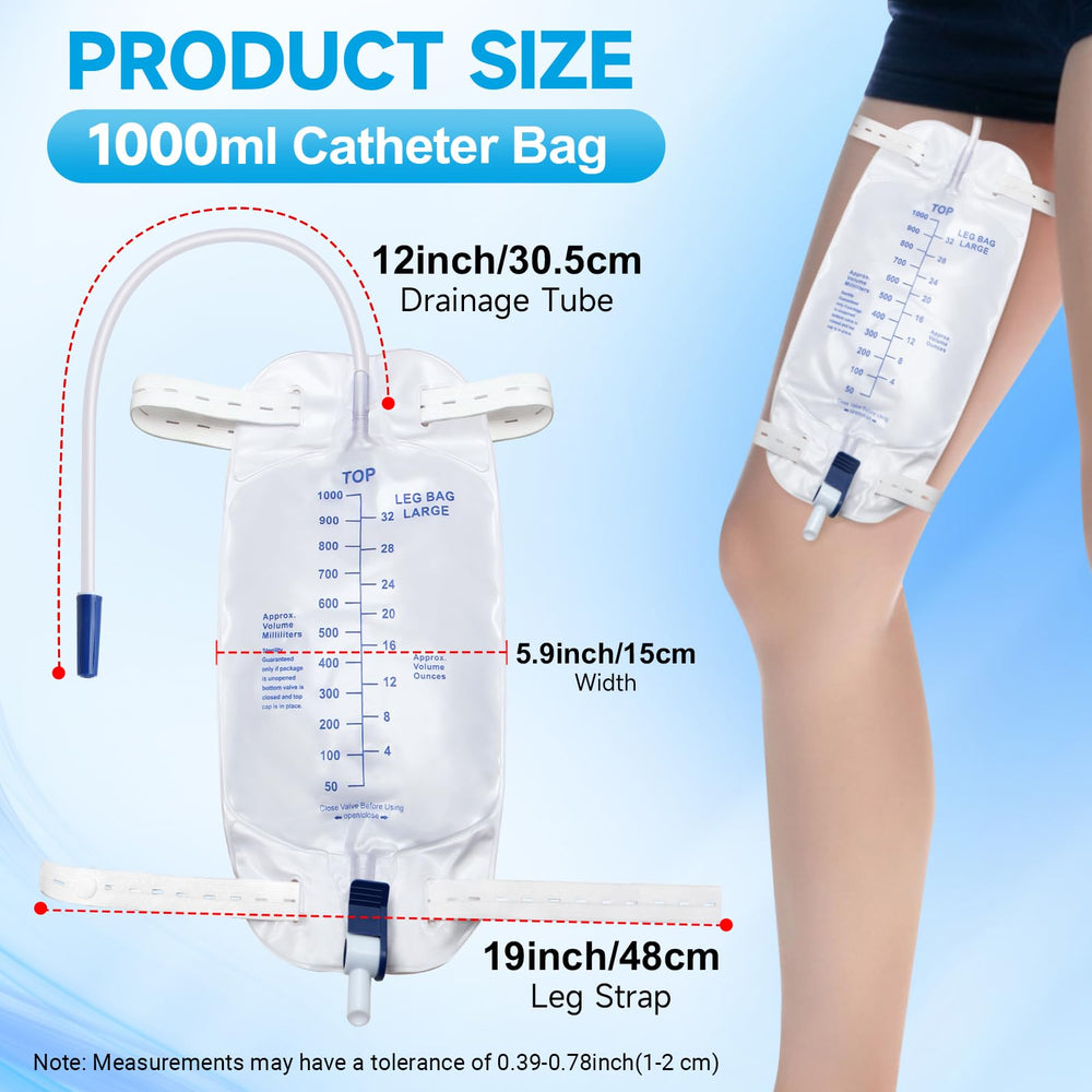 Norbeng 1000ml catheter leg bag ready for secure daytime or nighttime use.