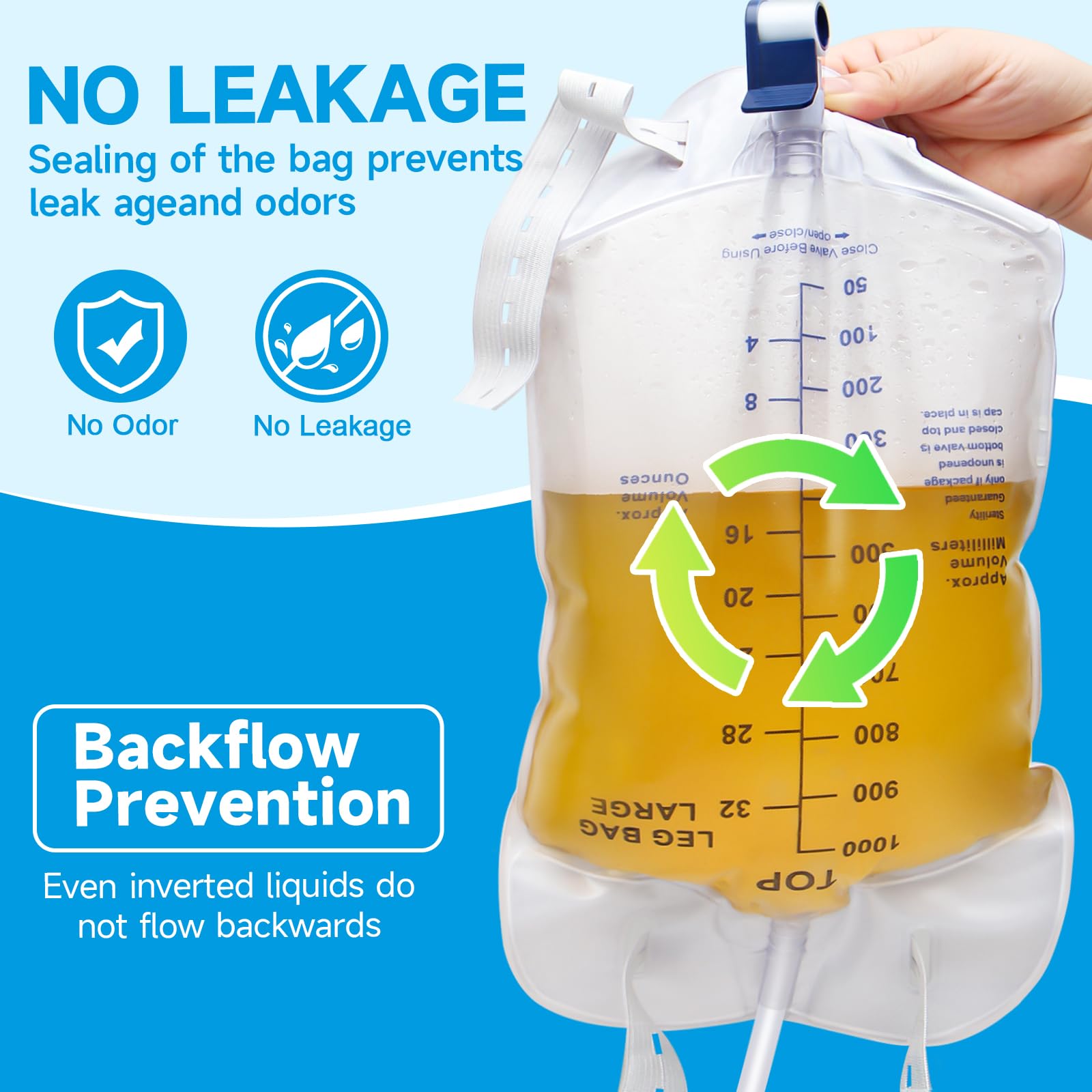 Norbeng easy flip drain feature enables quick, hassle-free urine emptying.