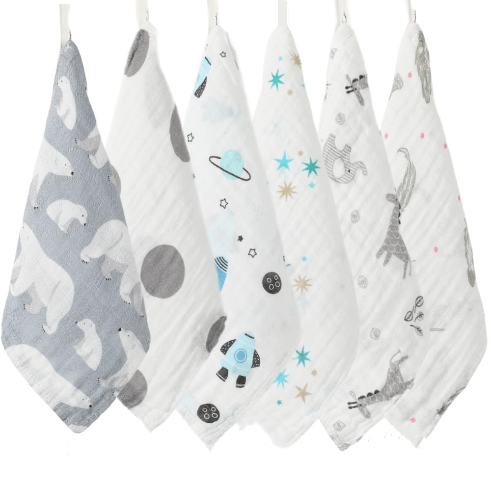 norinori Baby Msulin Washcloths soft-absorbent 10x10 inch for delicate newborn cleansing.