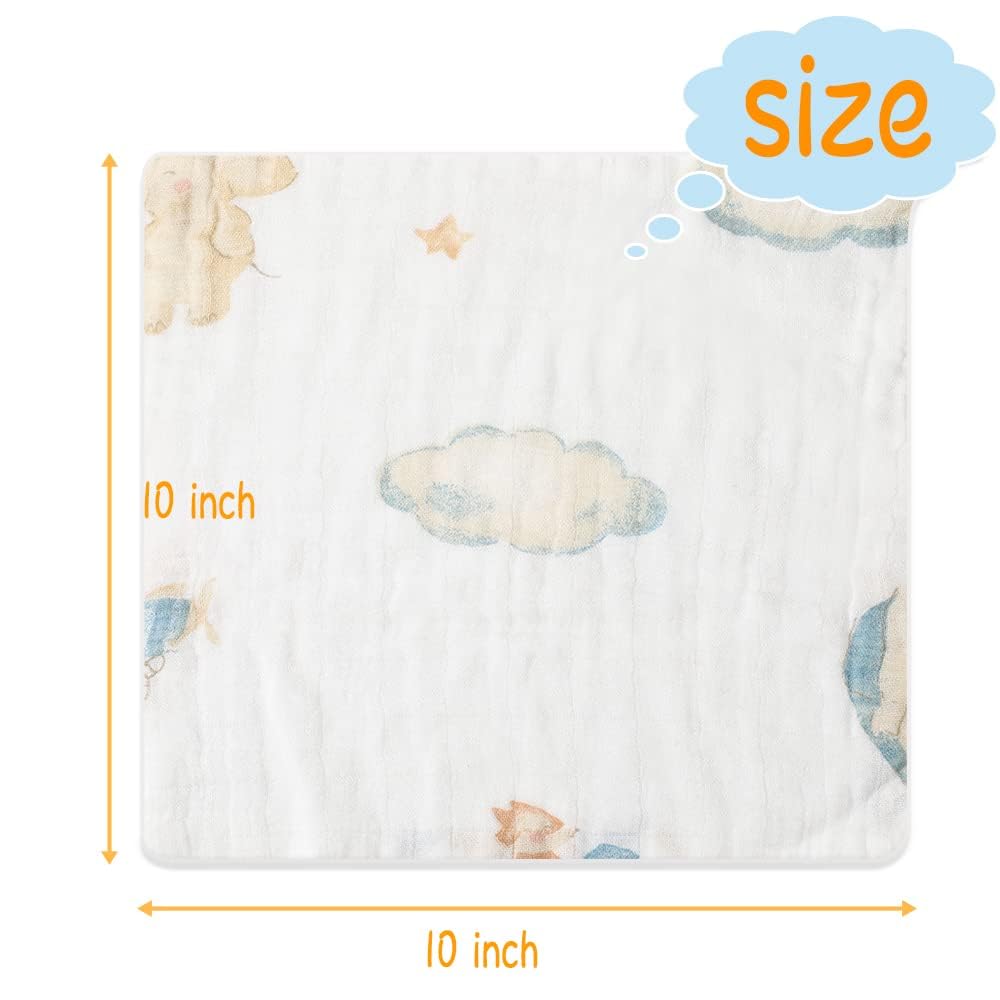 Norinori Baby Msulin Washcloths 10x10 inch size for easy handling during baths.