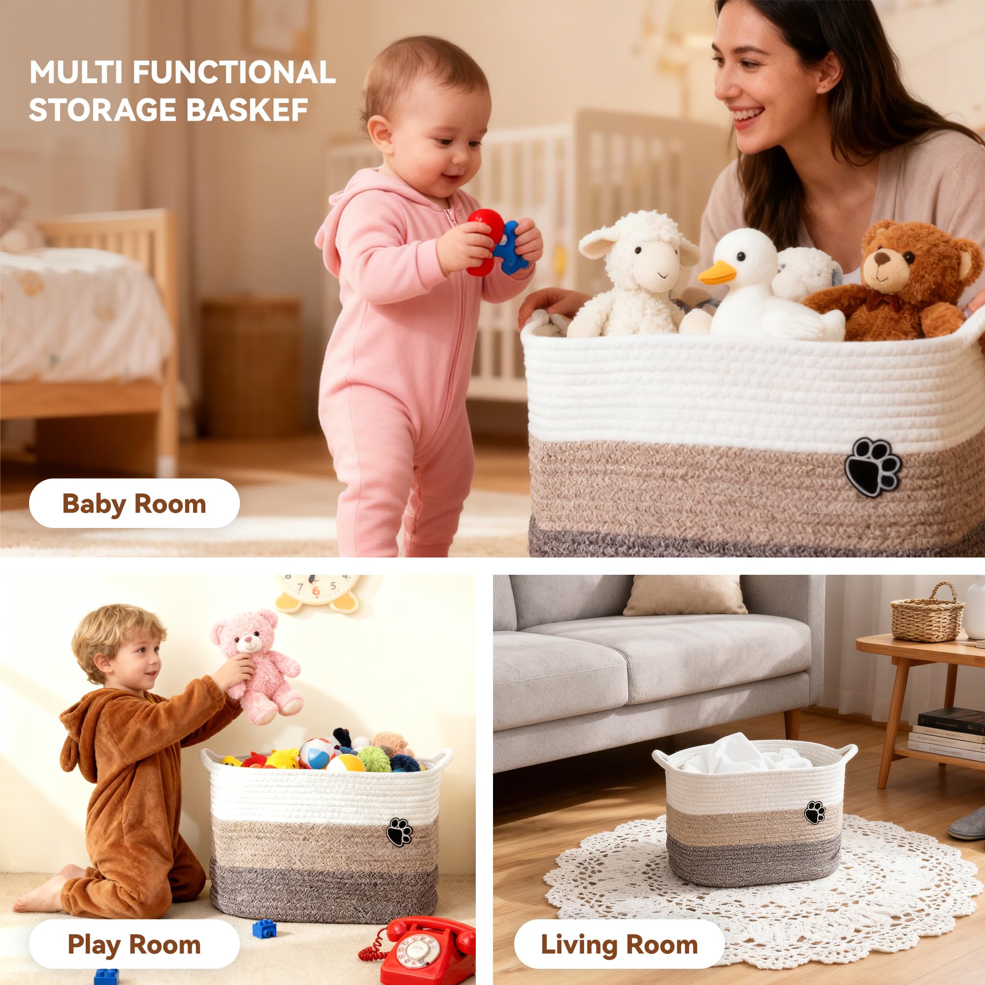 Norirun 3-pack medium basket ideal for nursery items and towels.