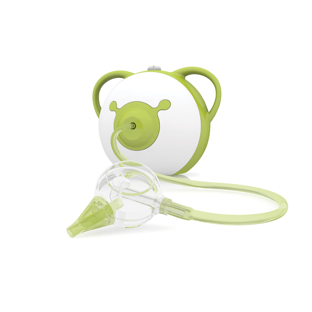 Nosiboo Pro nasal aspirator front view shows ergonomic design for gentle baby care.
