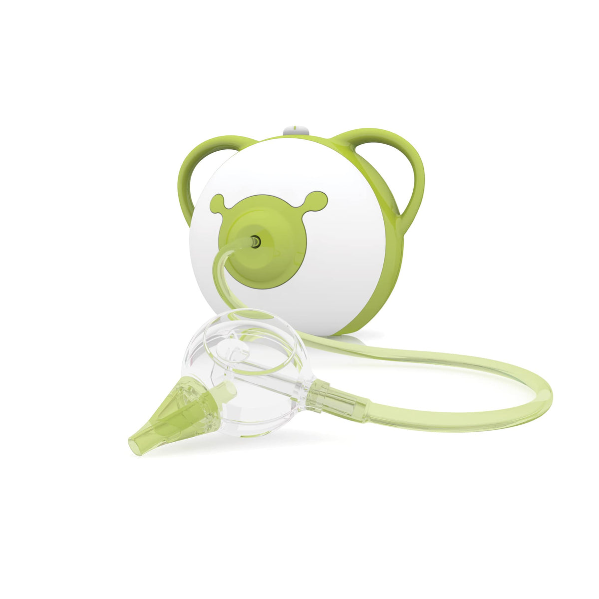 Nosiboo Pro nasal aspirator front view shows ergonomic design for gentle baby care.