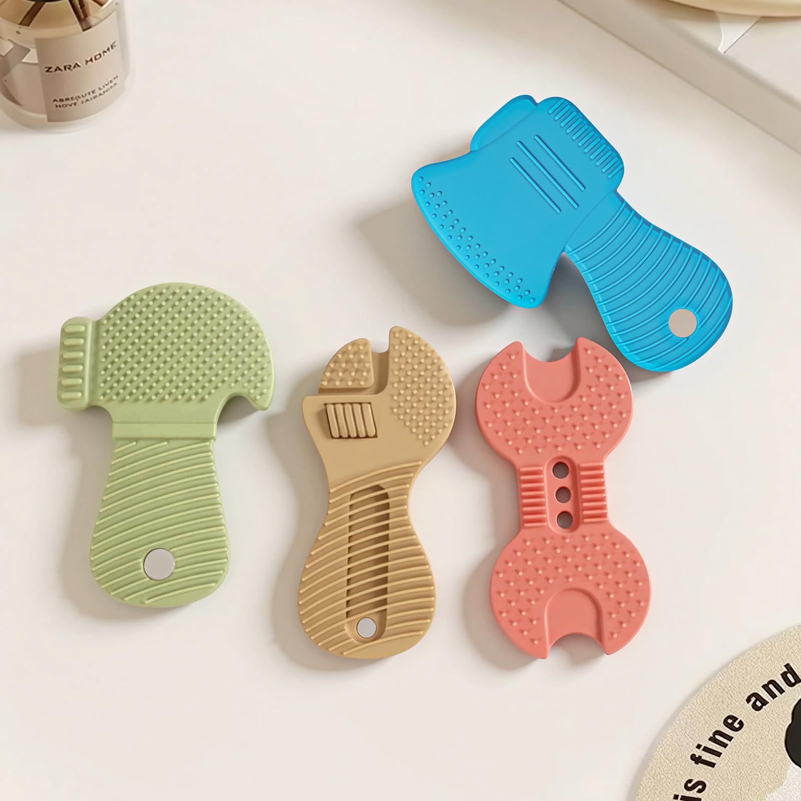 Nothomme teether promotes sensory exploration with safe silicone surfaces