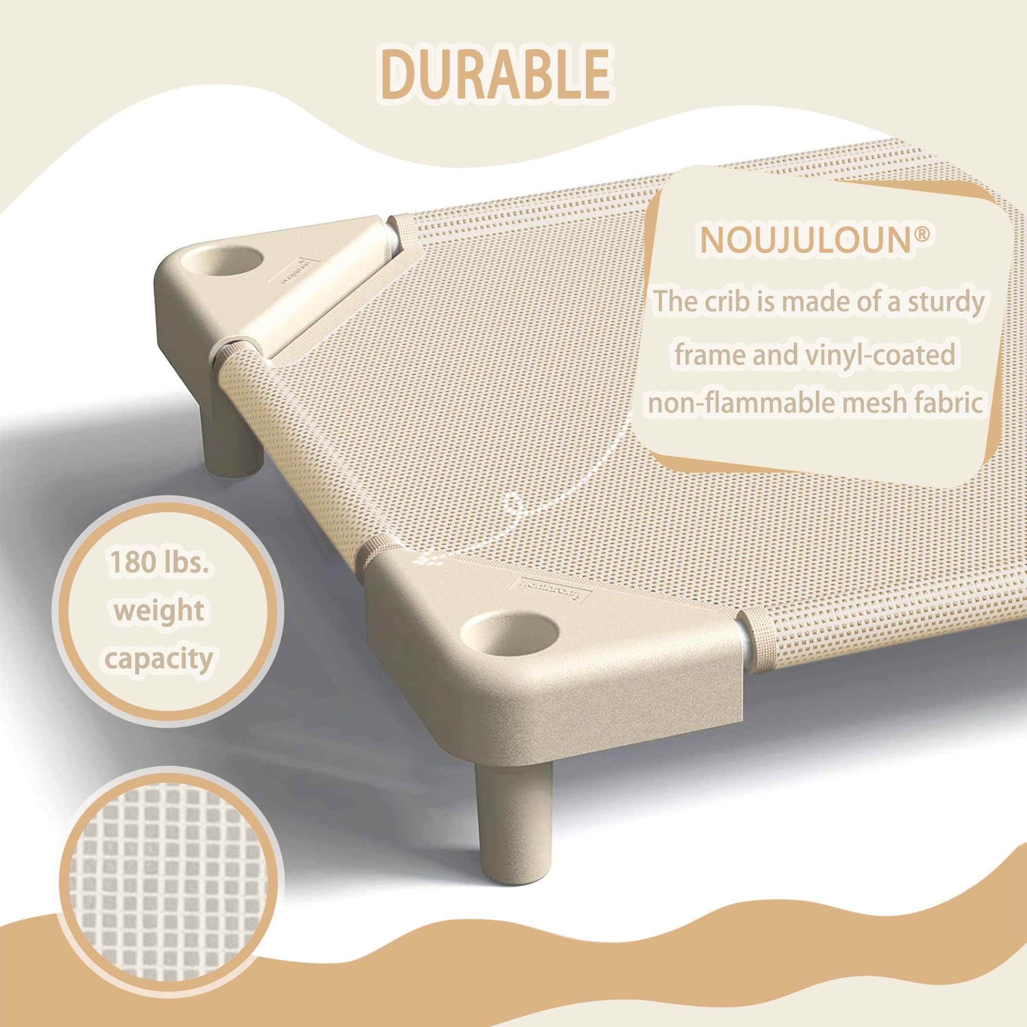 NOUJULOUN Daycare Cots in light beige offer a clean, inviting rest area for kids.