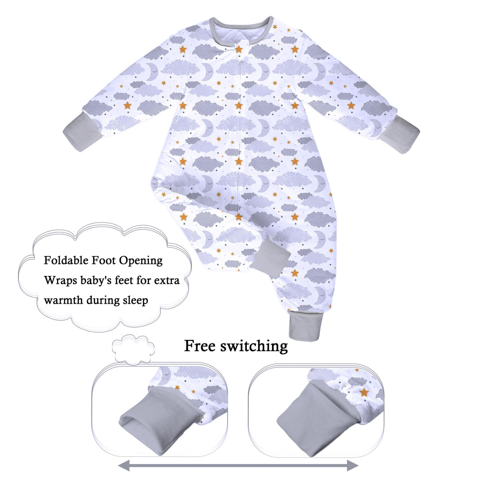 Noujuloun Starry Moon sleep sack with fold-over foot cuffs keeps feet warm during sleep.