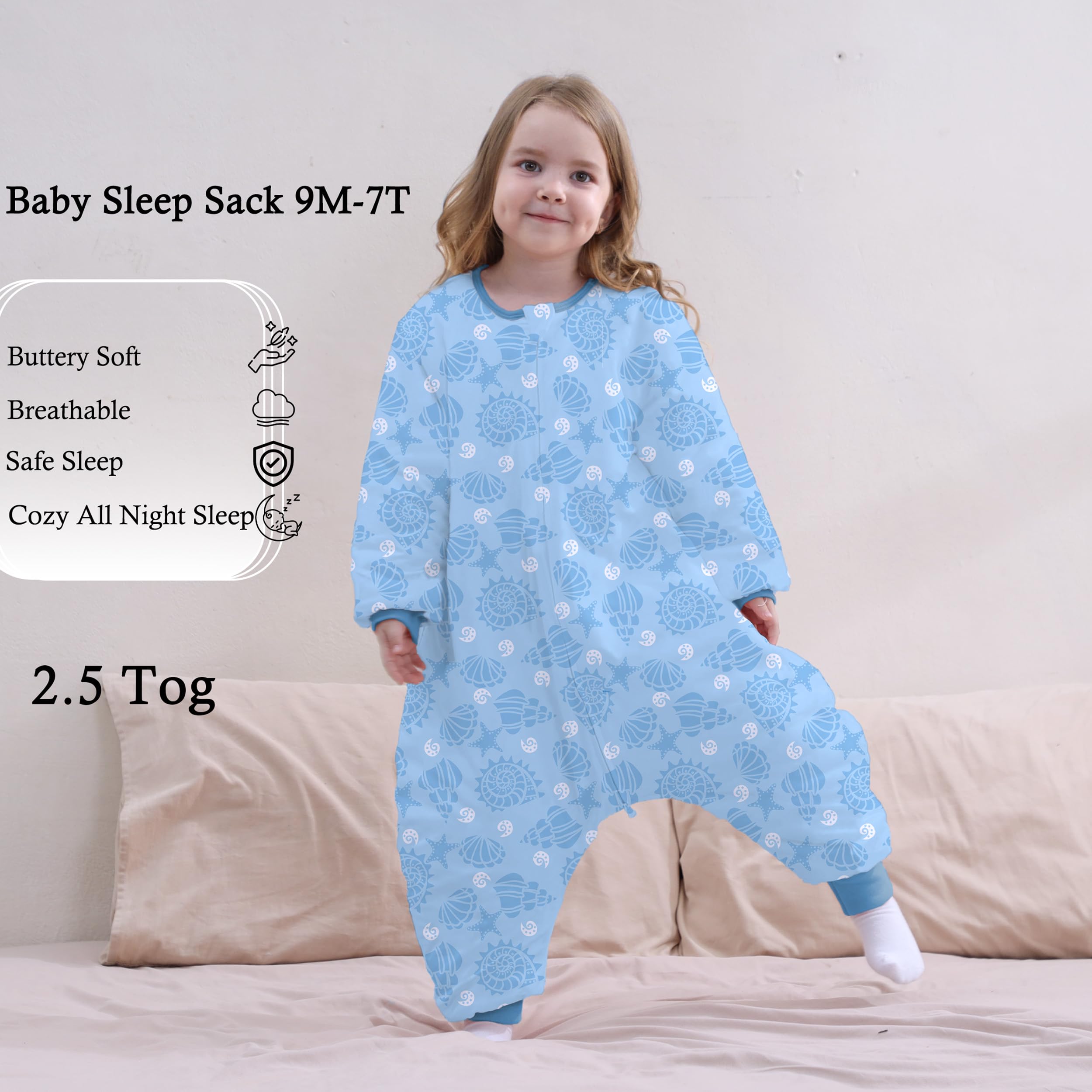 NOUJULOUN toddler sleep sack with foot openings supports natural leg movement