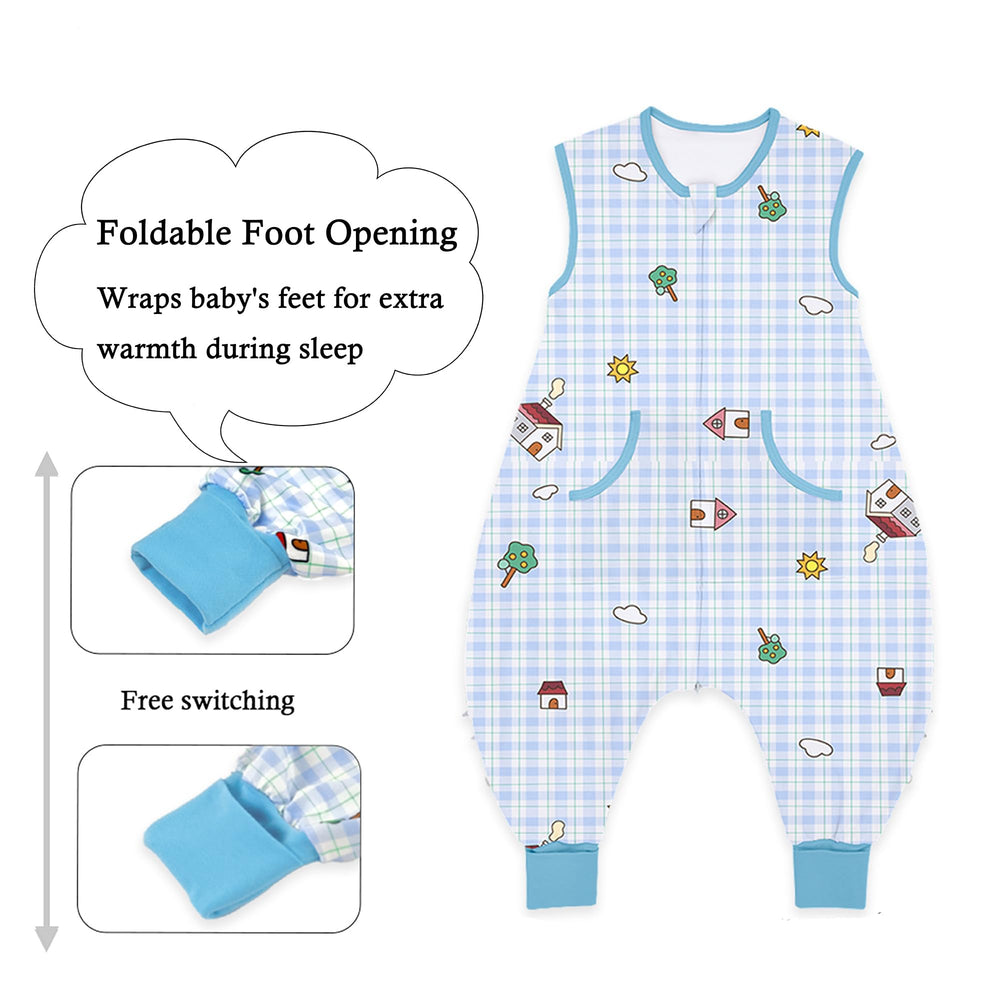 NOUJULOUN toddler-sleep-sack-legs-front-pockets keep small essentials close at hand.