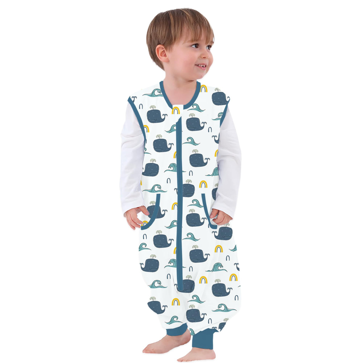 NOUJULOUN Toddler Sleeping Sack whale front view shows soft warmth for cozy naps