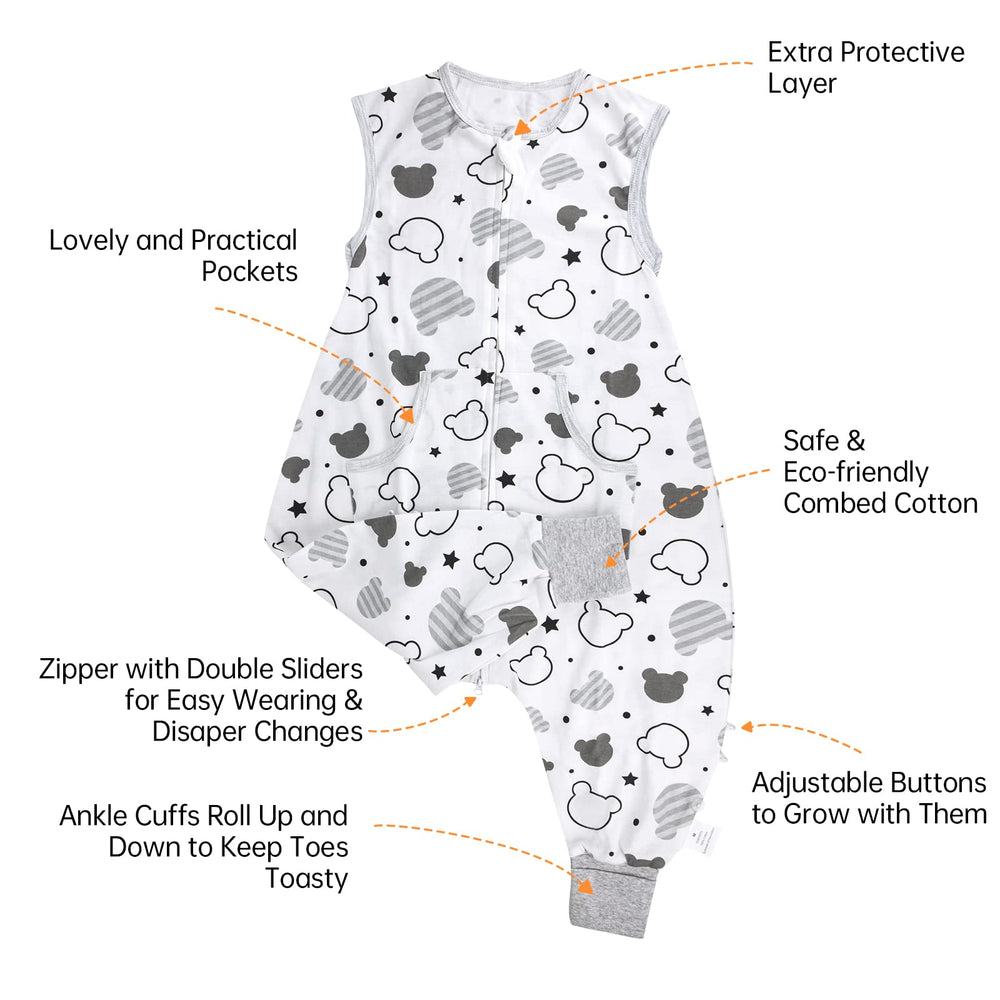 NOUJULOUN two-way zip sleep sack for easy diaper changes.