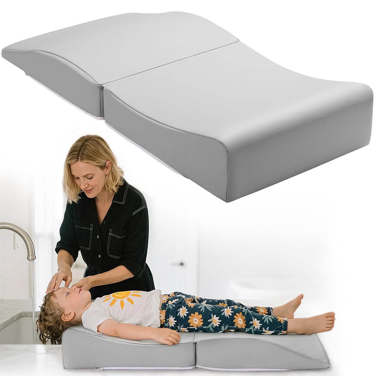 Noverlife gray hair washing station transforms a kitchen sink into a gentle, kid-friendly basin.