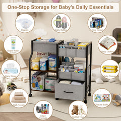 Novvia diaper caddy with drawer open for quick baby-essentials access.