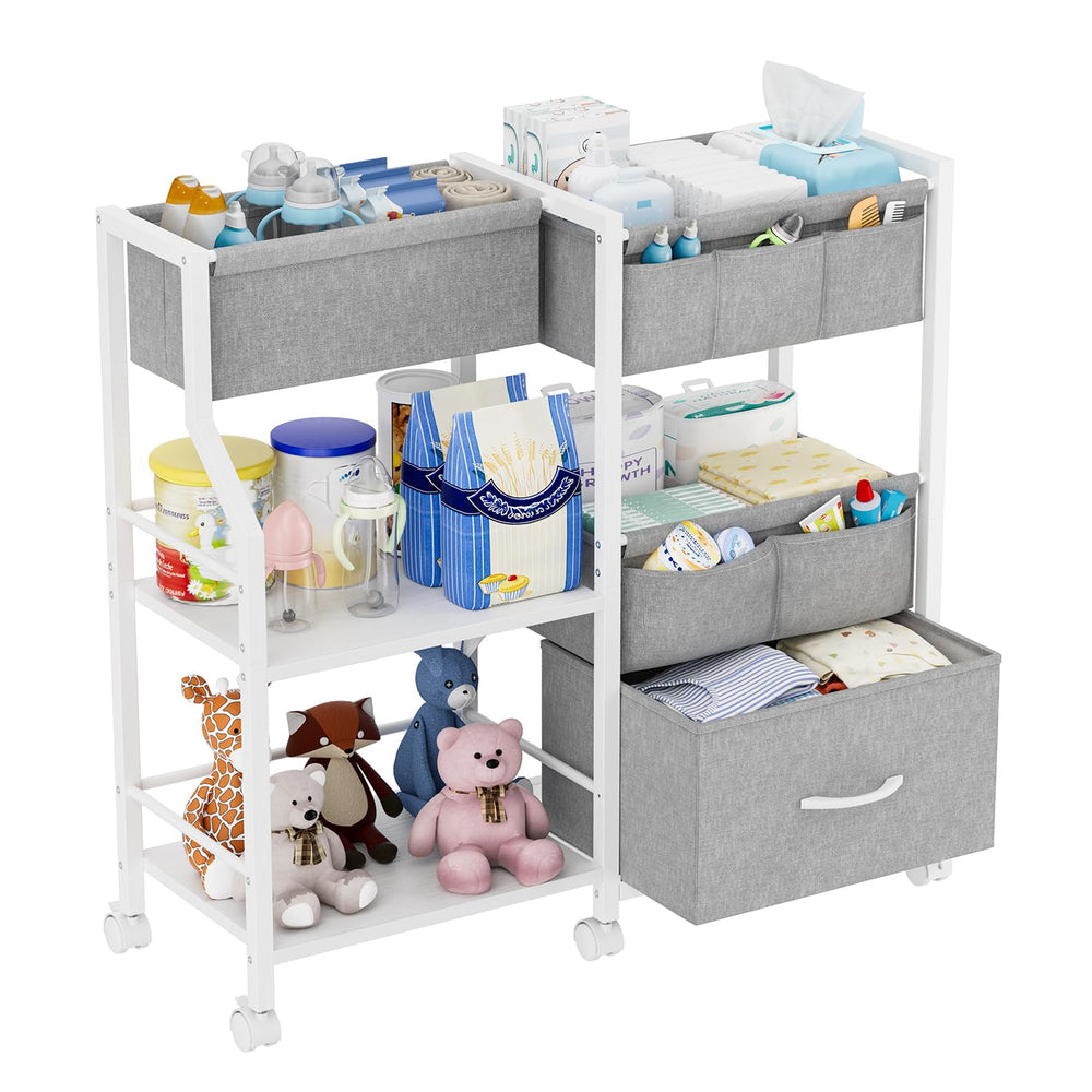 Novvia baby diaper caddy rolling cart with three tiers for organized nursery essentials.