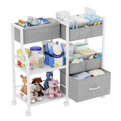 Novvia baby diaper caddy rolling cart with three tiers for organized nursery essentials.