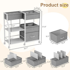 Novvia caddy featuring dividers and drawers keeps diapers, wipes, and toys neatly sorted.