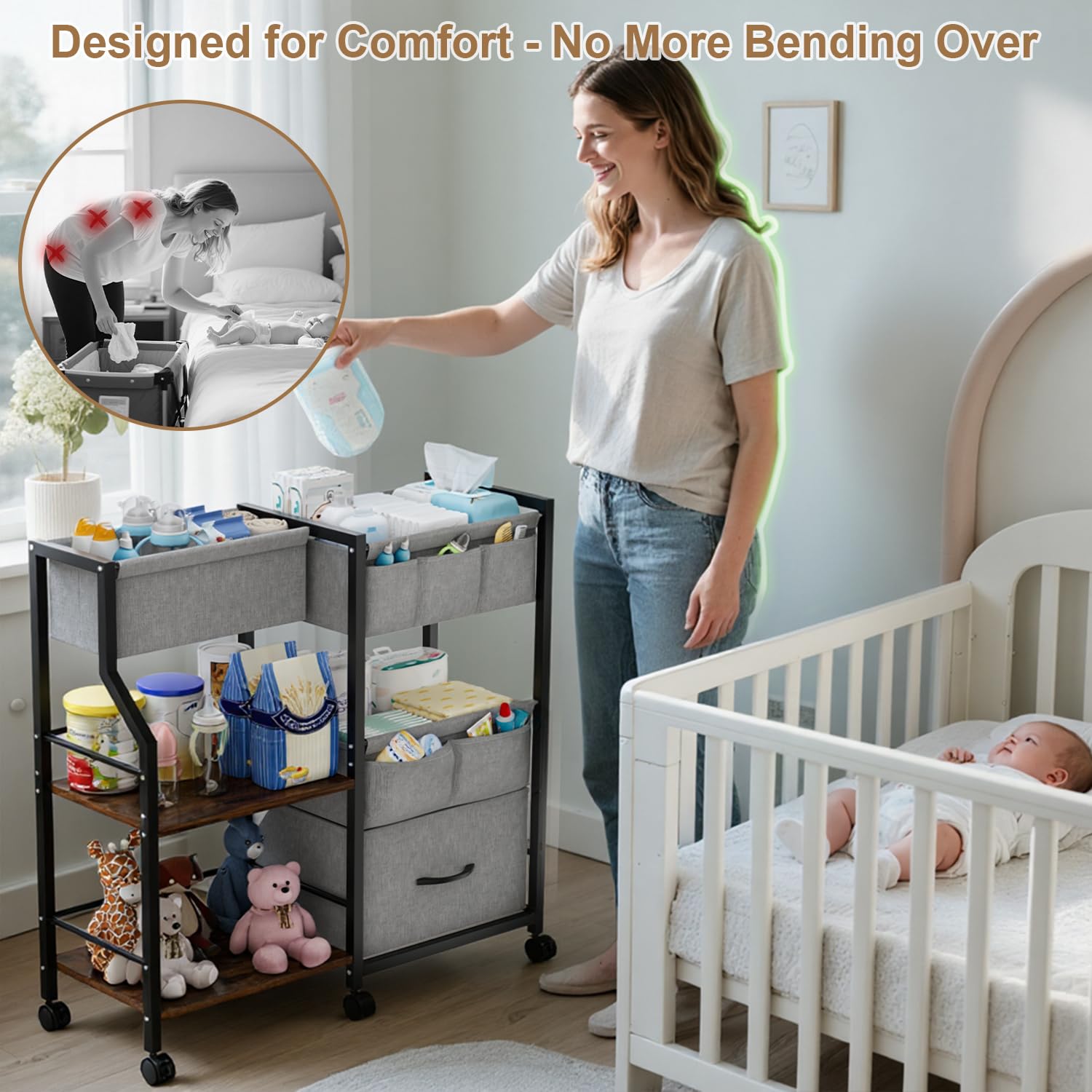 Novvia metal frame supports daily nursery use durability.