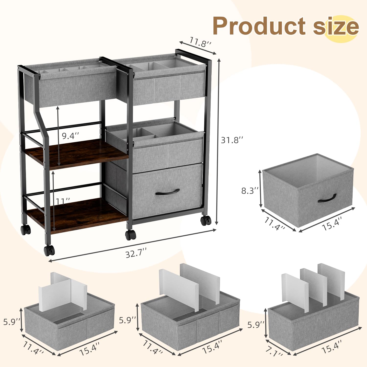 Novvia rolling cart wheels enable easy movement between rooms.