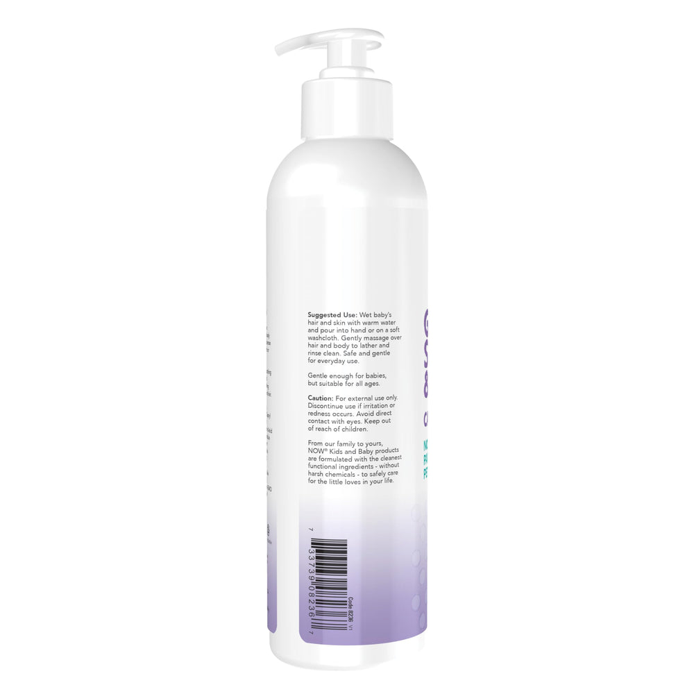 NOW Baby Gentle Shampoo Calendula Chamomile highlights soothing botanical extracts for baby skin.