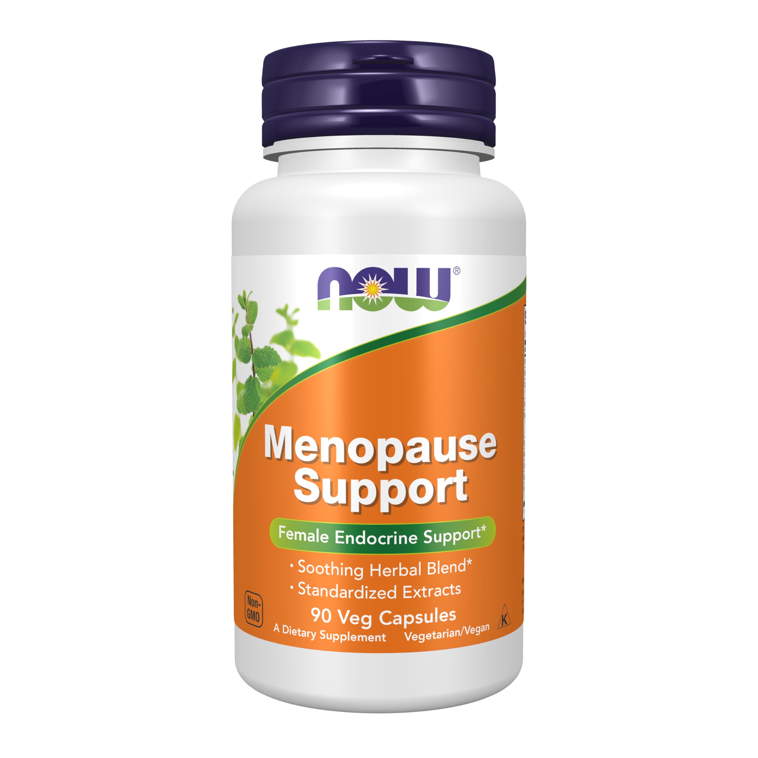 NOW Foods Menopause Support bottle showing soothing herb blend for daily wellness